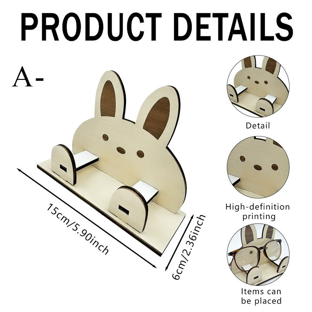 Creative Wooden Cartoon Animal Shape Desktop Organizer Phone Stand Glasses Holder