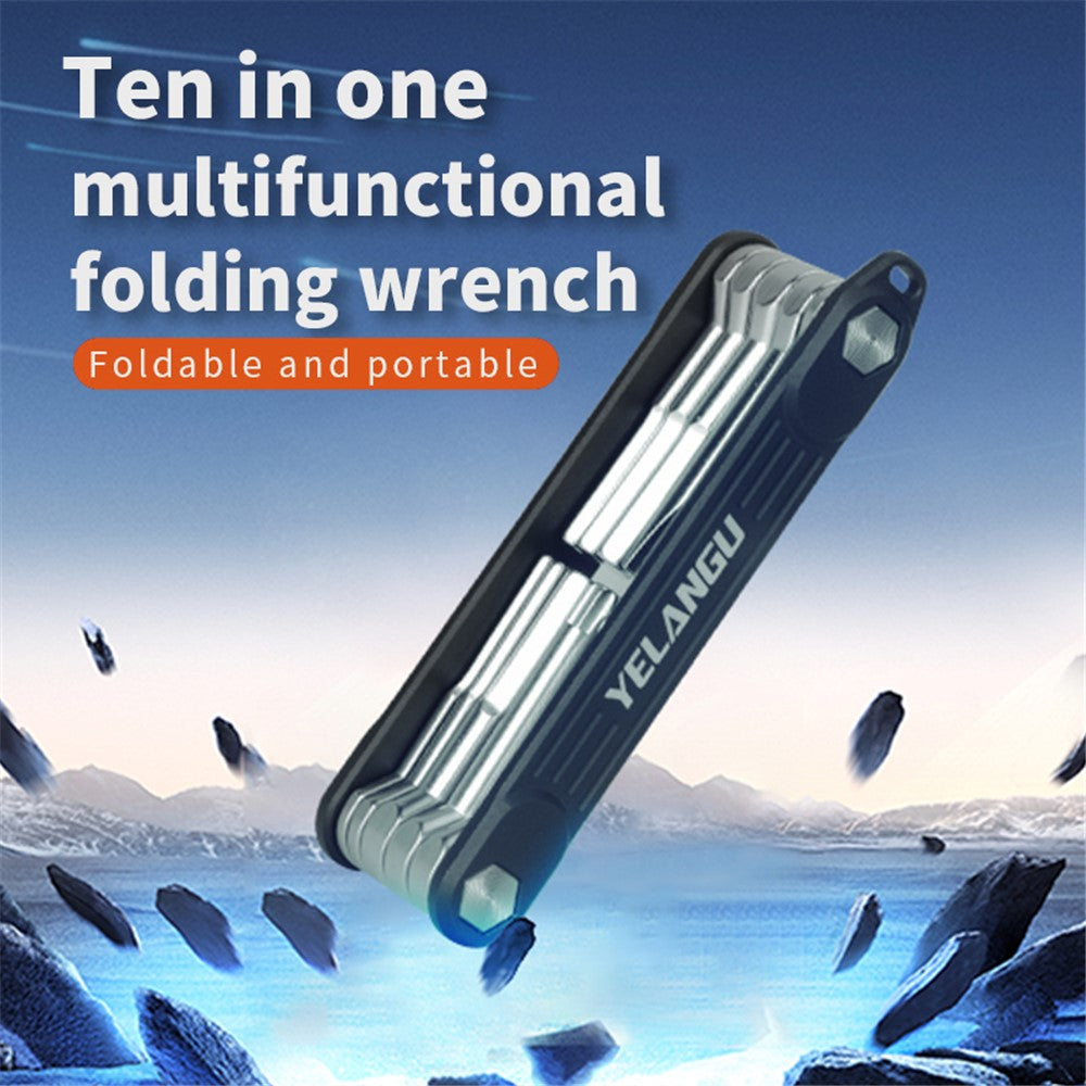 YELANGU LW-A02 10-in-1 Aluminum Alloy + Steel Multi-Function Wrenches Portable Repairing Tool