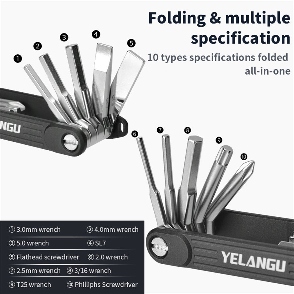 YELANGU LW-A02 10-in-1 Aluminum Alloy + Steel Multi-Function Wrenches Portable Repairing Tool
