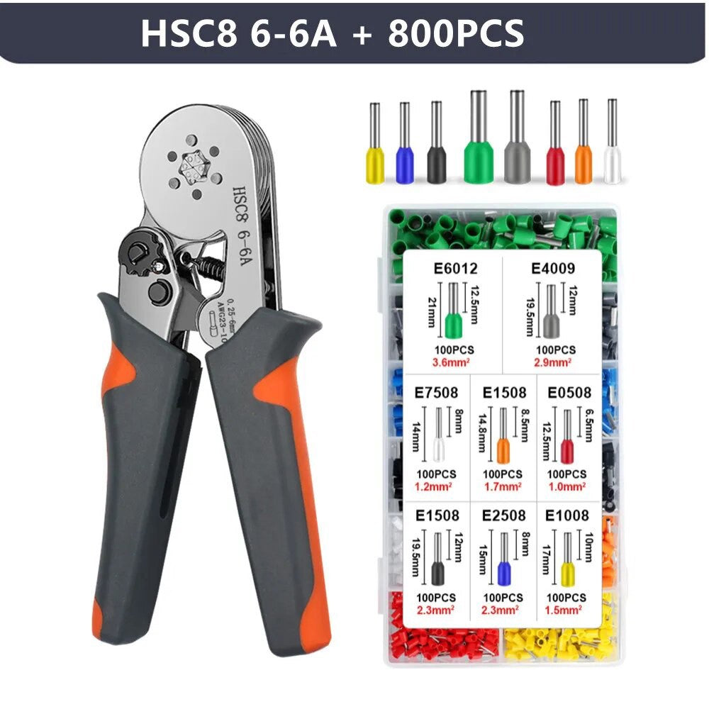 HSC8 6-6A Ferrule Crimping Pliers with 800Pcs Terminals Wire Connector Electrical Repair Kit