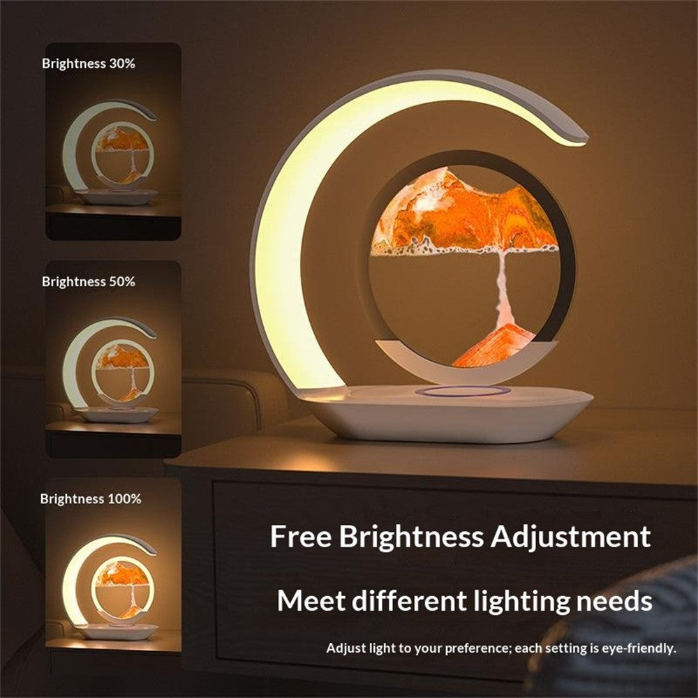 Flowing Sand Art Wireless Charger Lamp LED Night Light Hourglass Decoration for Bedside / Desktop