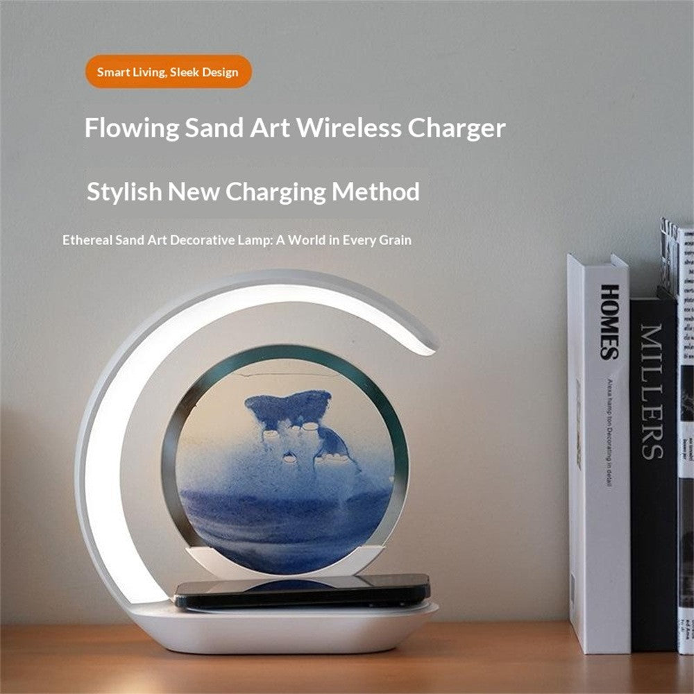 Flowing Sand Art Wireless Charger Lamp LED Night Light Hourglass Decoration for Bedside / Desktop