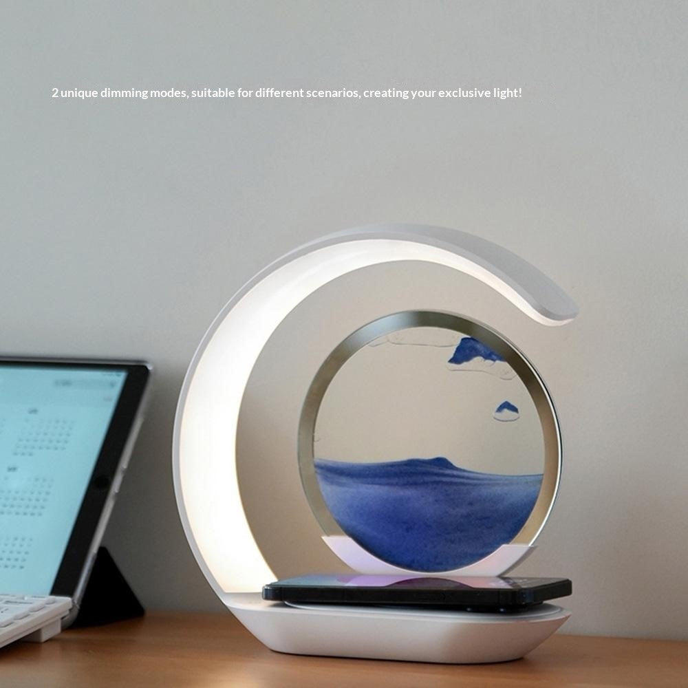 Flowing Sand Art Wireless Charger Lamp LED Night Light Hourglass Decoration for Bedside / Desktop
