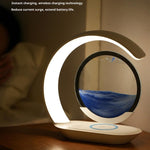 Flowing Sand Art Wireless Charger Lamp LED Night Light Hourglass Decoration for Bedside / Desktop