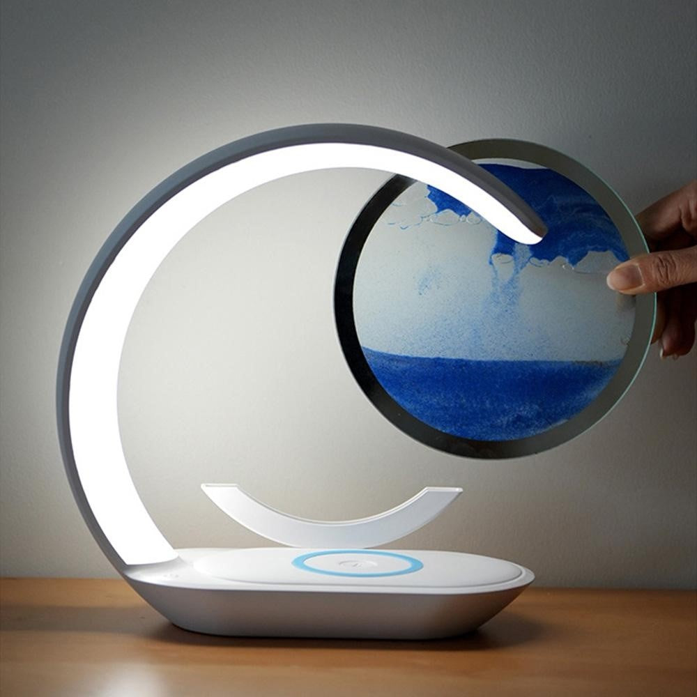 Flowing Sand Art Wireless Charger Lamp LED Night Light Hourglass Decoration for Bedside / Desktop