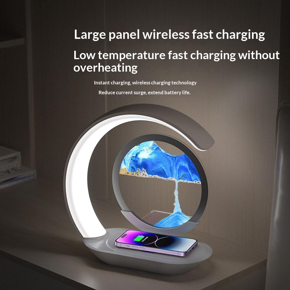 Flowing Sand Art Wireless Charger Lamp LED Night Light Hourglass Decoration for Bedside / Desktop