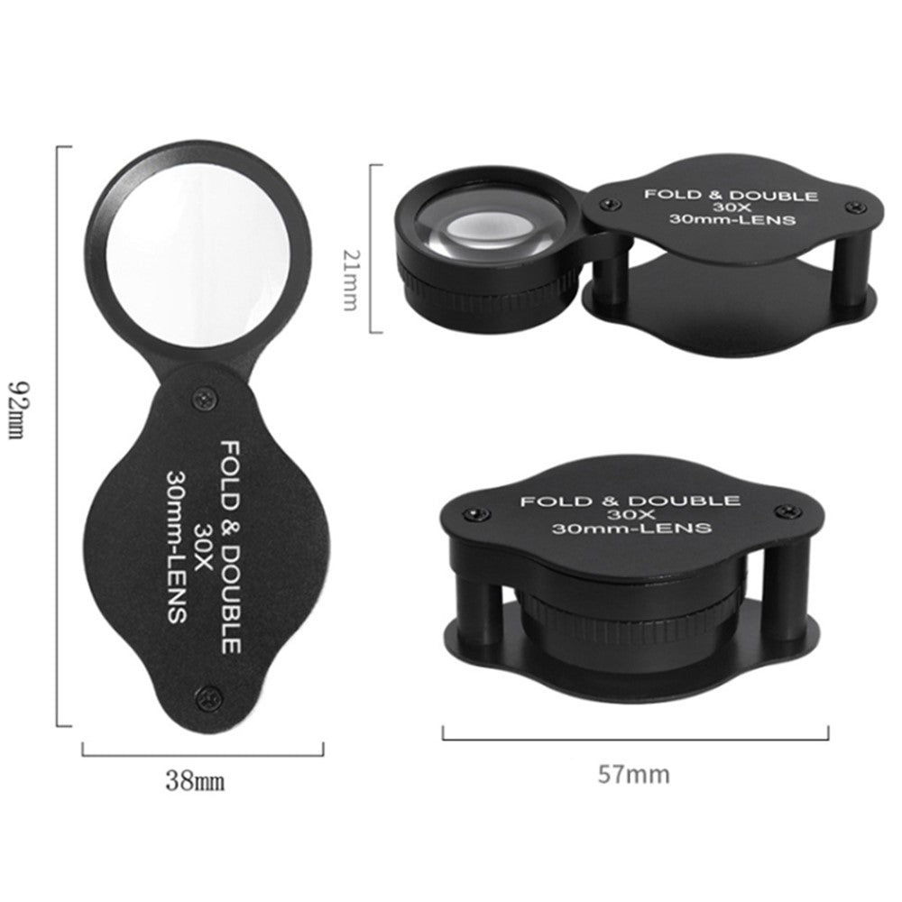 30mm Loupe Optical Glass Lens 30X Magnifier Jewelry Identification Folding Magnifying Glass