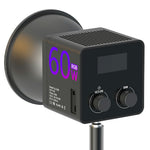C60R Professionel 60W Video Fotografi COB Påfyldningslys RGB Scenelampe, med 4 Batterier