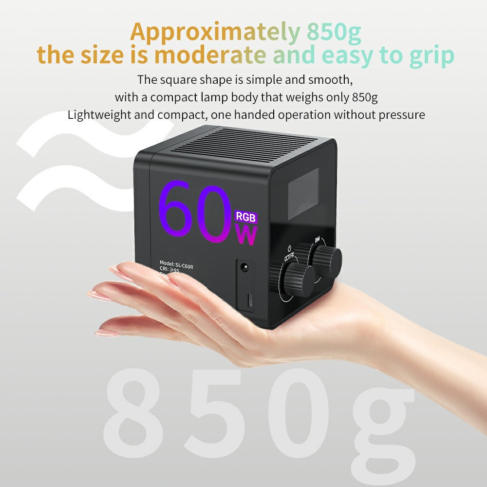 C60R Professionel 60W Video Fotografi COB Påfyldningslys RGB Scenelampe, med 4 Batterier