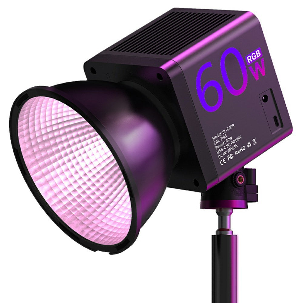 C60R Professionel 60W Video Fotografi COB Påfyldningslys RGB Scenelampe, med 4 Batterier