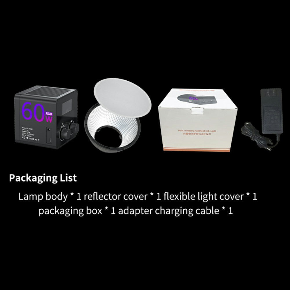 C60R Professionel 60W Video Fotografi COB Fyldlys RGB Scenelampe, med 8 Batterier