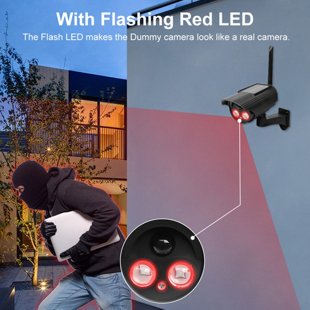 Solar Powered Dummy Security Camera Waterproof Fake CCTV Camera with Flashing Red LED Light