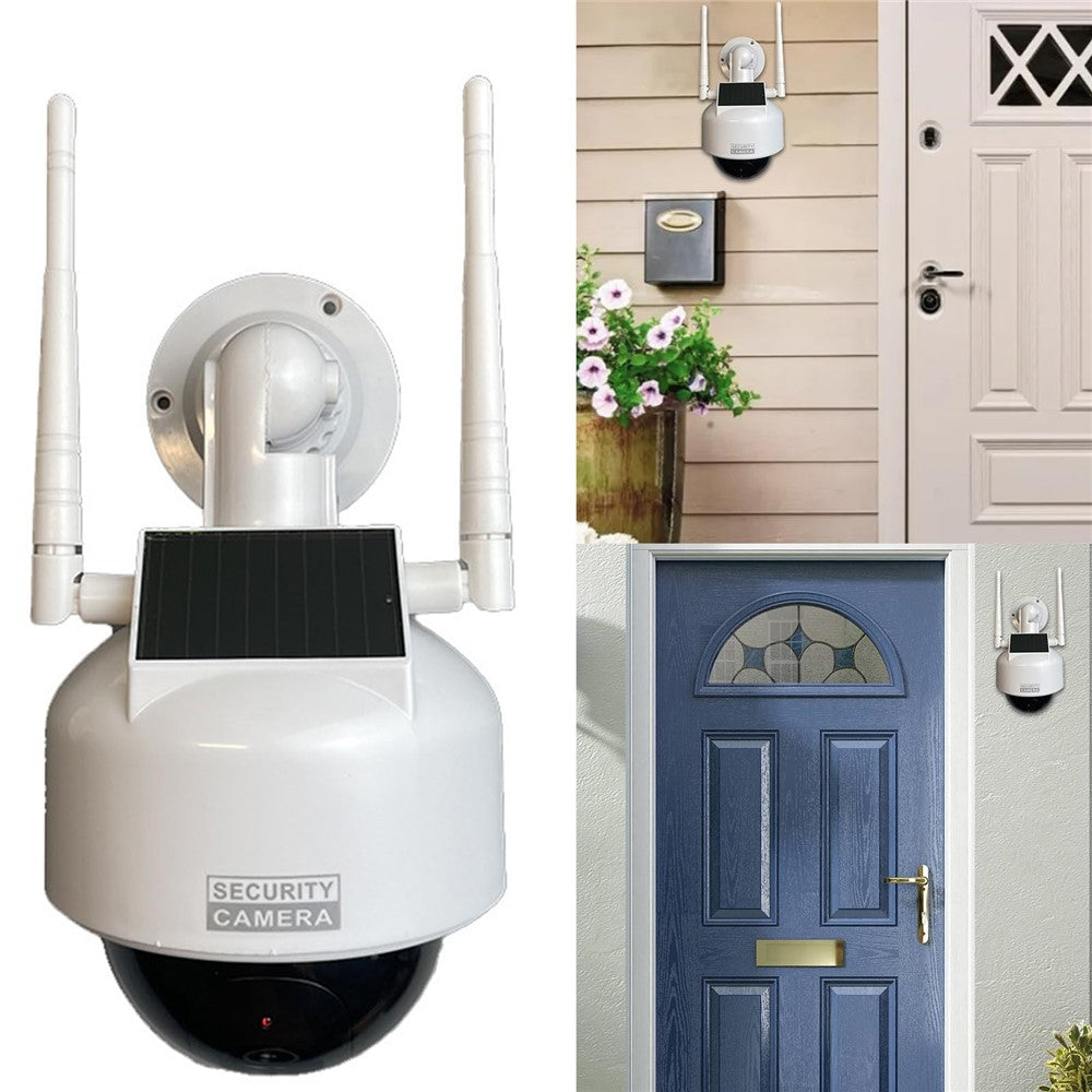 Solar Powered Dummy Security Camera Flashing LED Light Dome Fake Surveillance Camera