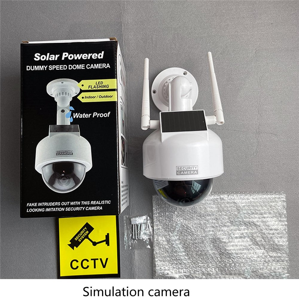 Solar Powered Dummy Security Camera Flashing LED Light Dome Fake Surveillance Camera