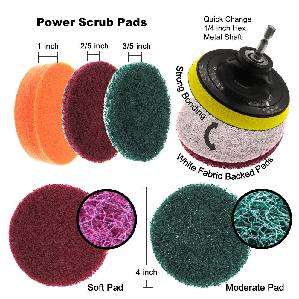 14Pcs HX1908 Electric Drill Brush Set Scrub Pads and Sponge Cleaner Kit with Drill Bit Extender