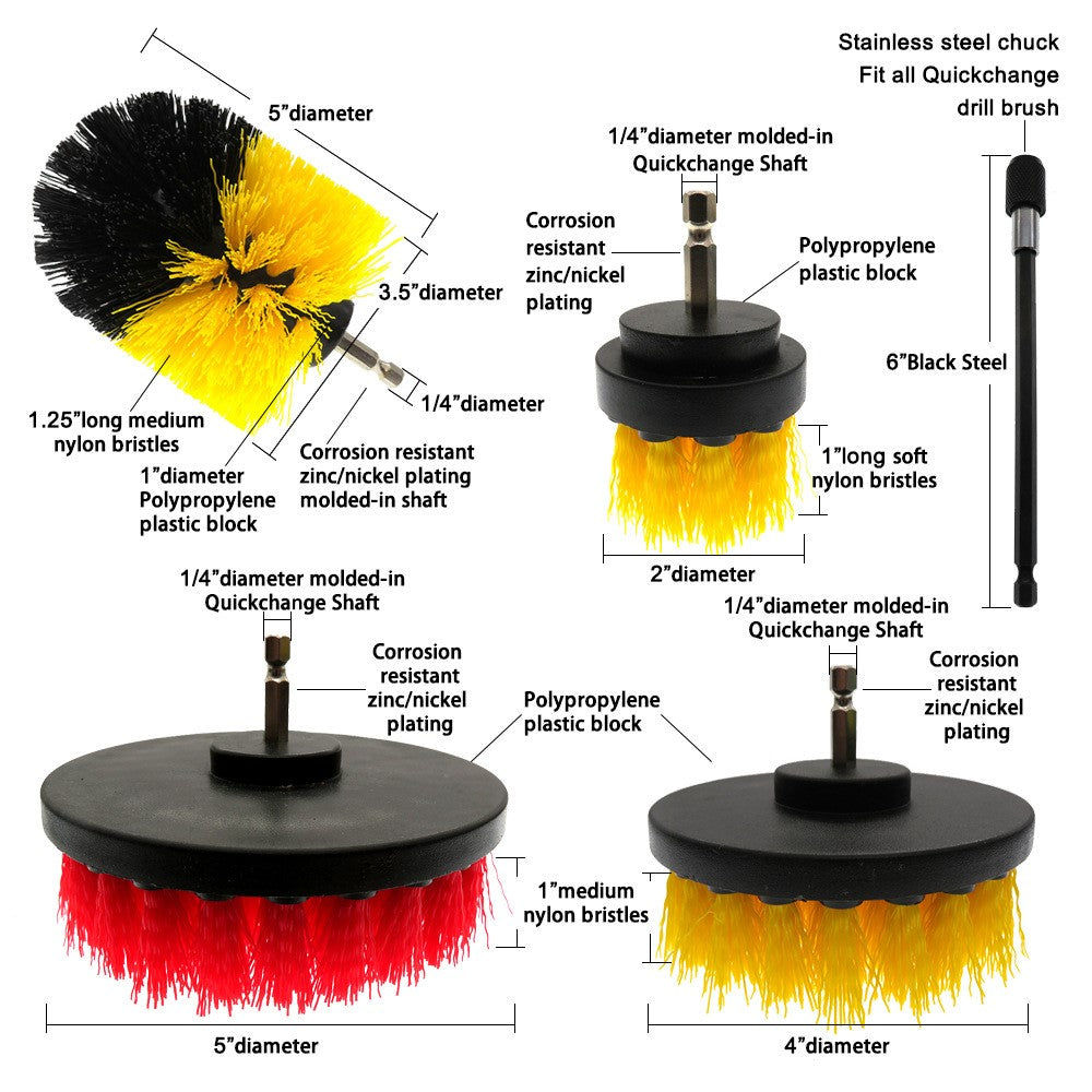 14Pcs HX1908 Electric Drill Brush Set Scrub Pads and Sponge Cleaner Kit with Drill Bit Extender