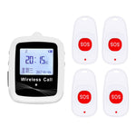 CTW07 EU Plug Wireless Alert Button Call Button for Elderly Emergency, Alert System for Seniors, 4 SOS Call Buttons and 1 Digital Screen Receiver