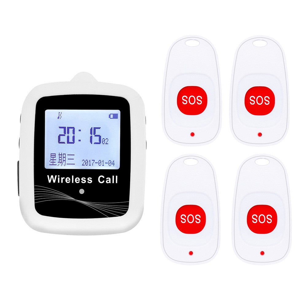 CTW07 EU Plug Wireless Alert Button Call Button for Elderly Emergency, Alert System for Seniors, 4 SOS Call Buttons and 1 Digital Screen Receiver