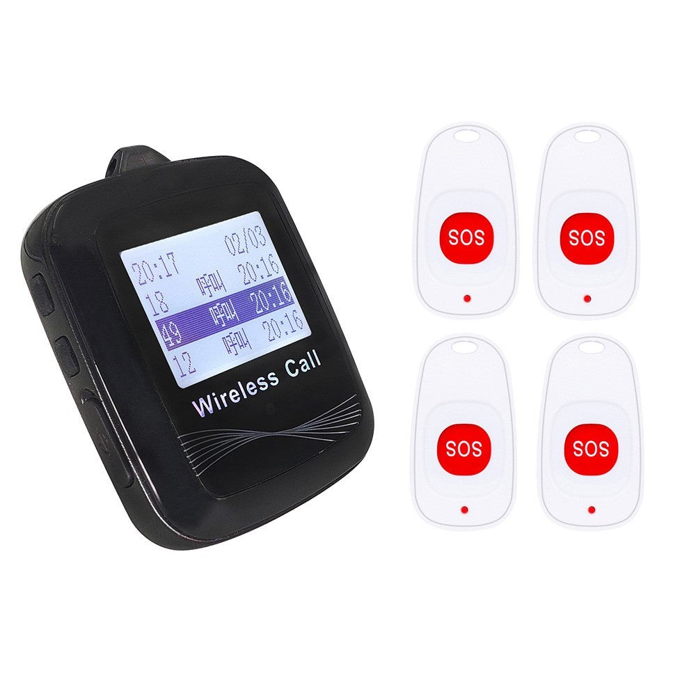 CTW07 EU Plug Wireless Alert Button Call Button for Elderly Emergency, Alert System for Seniors, 4 SOS Call Buttons and 1 Digital Screen Receiver