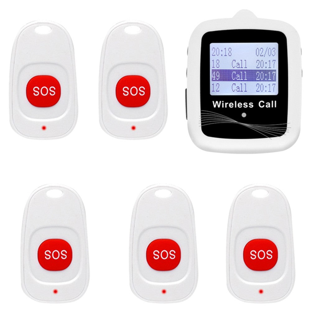 CTW07 EU Plug Wireless Elderly Emergency Alert Bell System with 5 SOS Call Buttons and 1 Digital Screen Receiver
