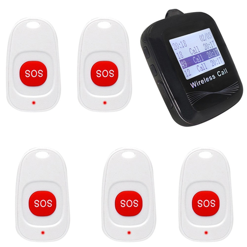 CTW07 EU Plug Wireless Elderly Emergency Alert Bell System with 5 SOS Call Buttons and 1 Digital Screen Receiver