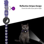 For AirTag Silicone Case Paw Pattern Reflective Pet Collar GPS Tracker Protective Cover with Bell, with Front Back Film Set