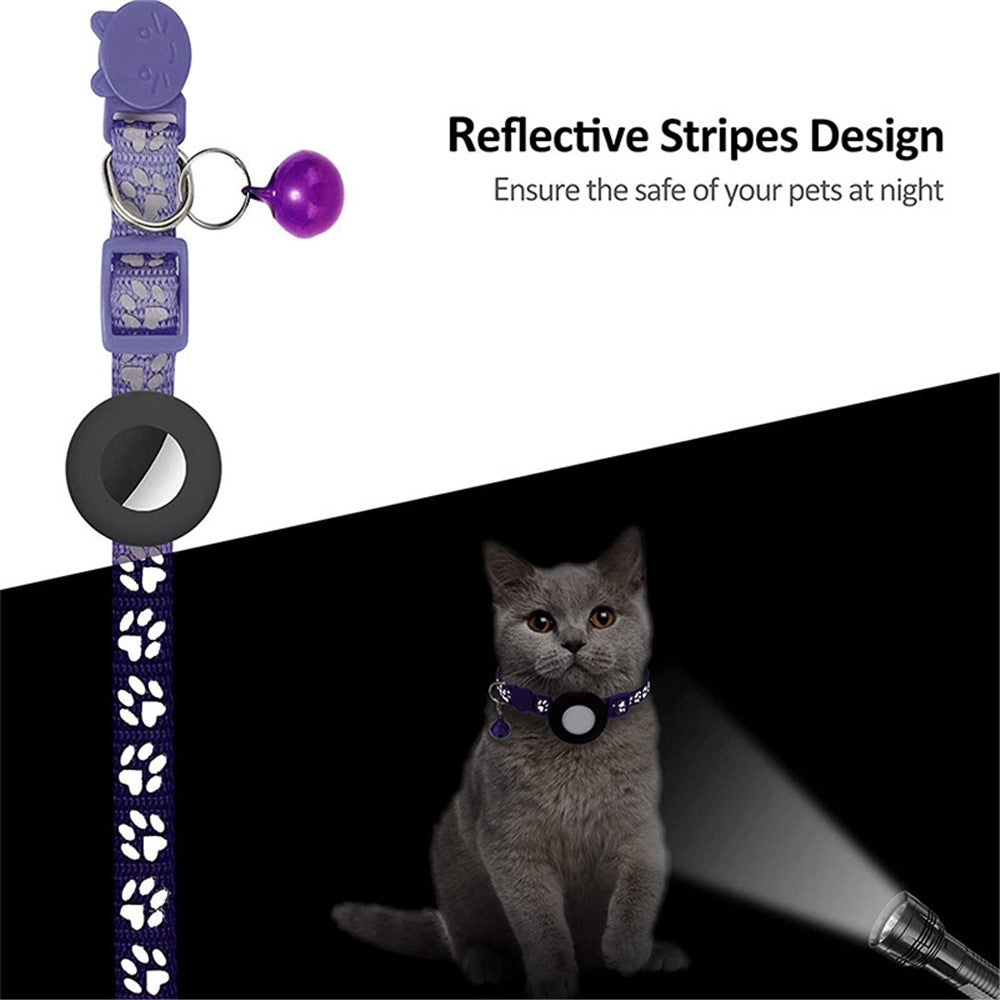 For AirTag Silicone Case Paw Pattern Reflective Pet Collar GPS Tracker Protective Cover with Bell, with Front Back Film Set