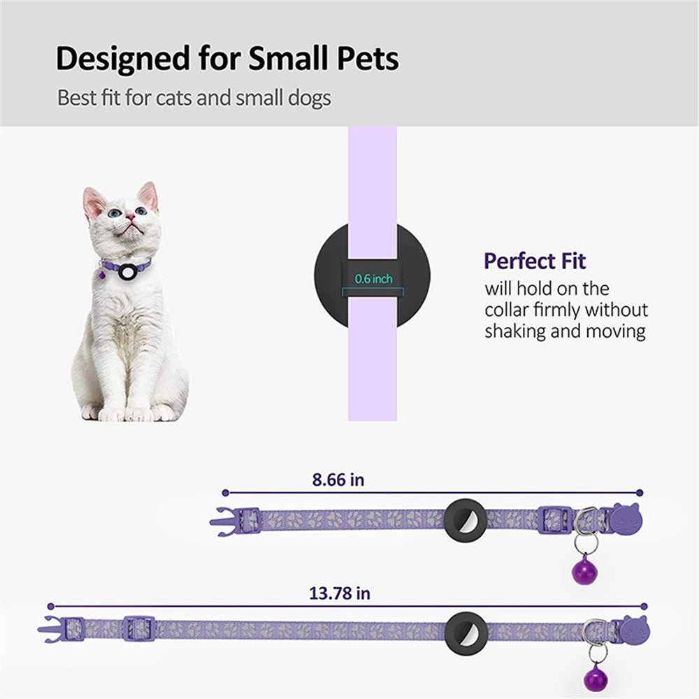 For AirTag Silicone Case Paw Pattern Reflective Pet Collar GPS Tracker Protective Cover with Bell, with Front Back Film Set