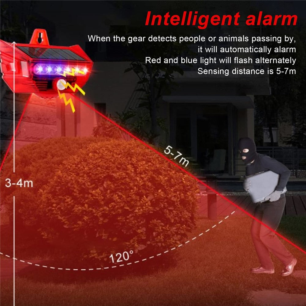RC-710 Solar Powered PIR Motion Sensor Alarm 129dB Audio and Visual Animal Repeller (without Remote)