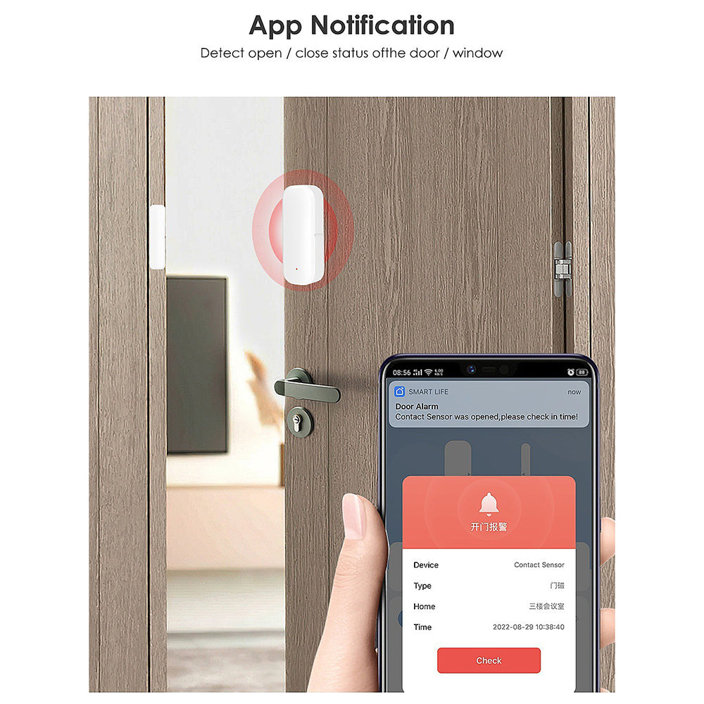 90080 WiFi Smart Door Sensor Tuya APP Remote Control Alexa Voice Control Anti-Theft Alarm for Home Hotel Security
