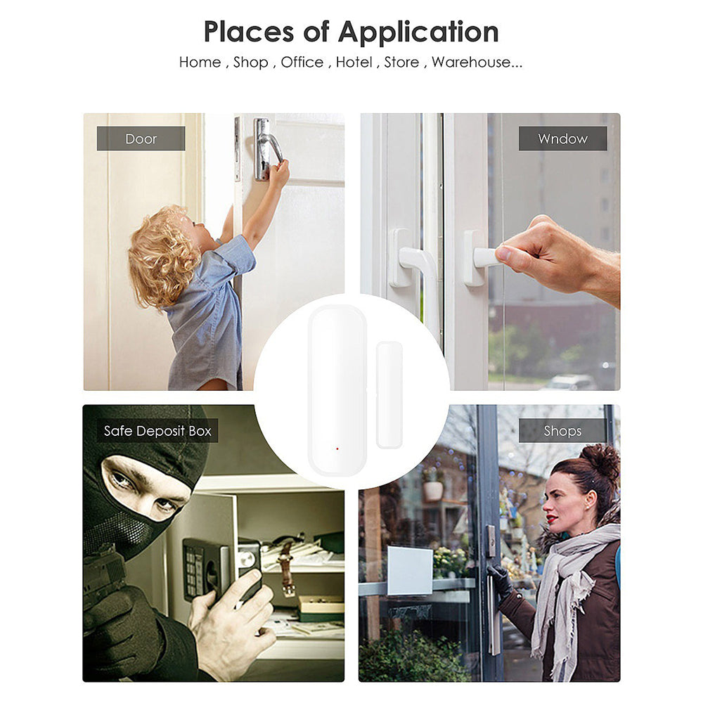 90080 WiFi Smart Door Sensor Tuya APP Remote Control Alexa Voice Control Anti-Theft Alarm for Home Hotel Security