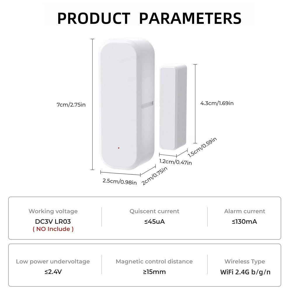 90080 WiFi Smart Door Sensor Tuya APP Remote Control Alexa Voice Control Anti-Theft Alarm for Home Hotel Security