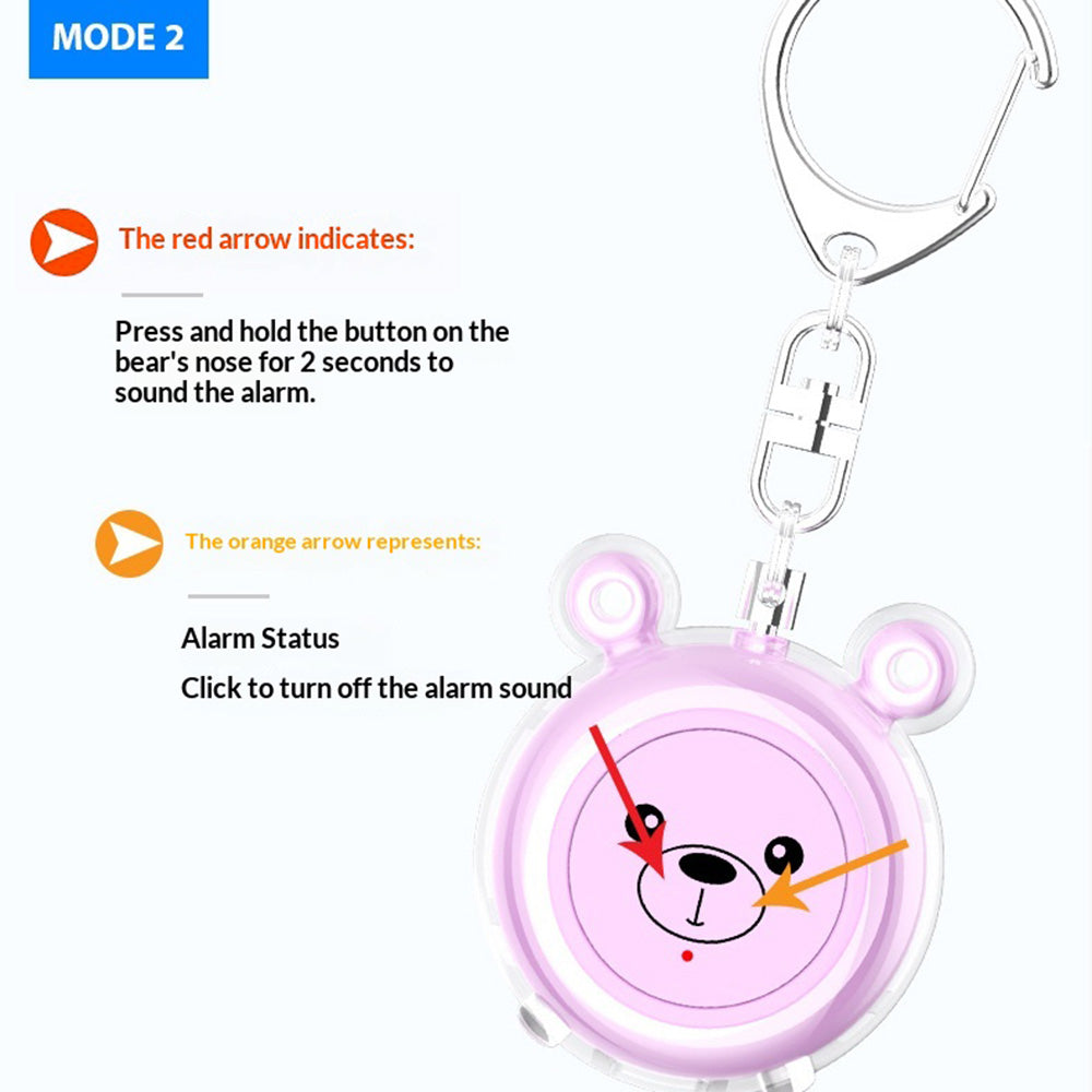 130dB Personal Safety Alarm Cartoon Bear Design Dual Mode SOS Type-C Rechargeable with LED Flashlight for Women