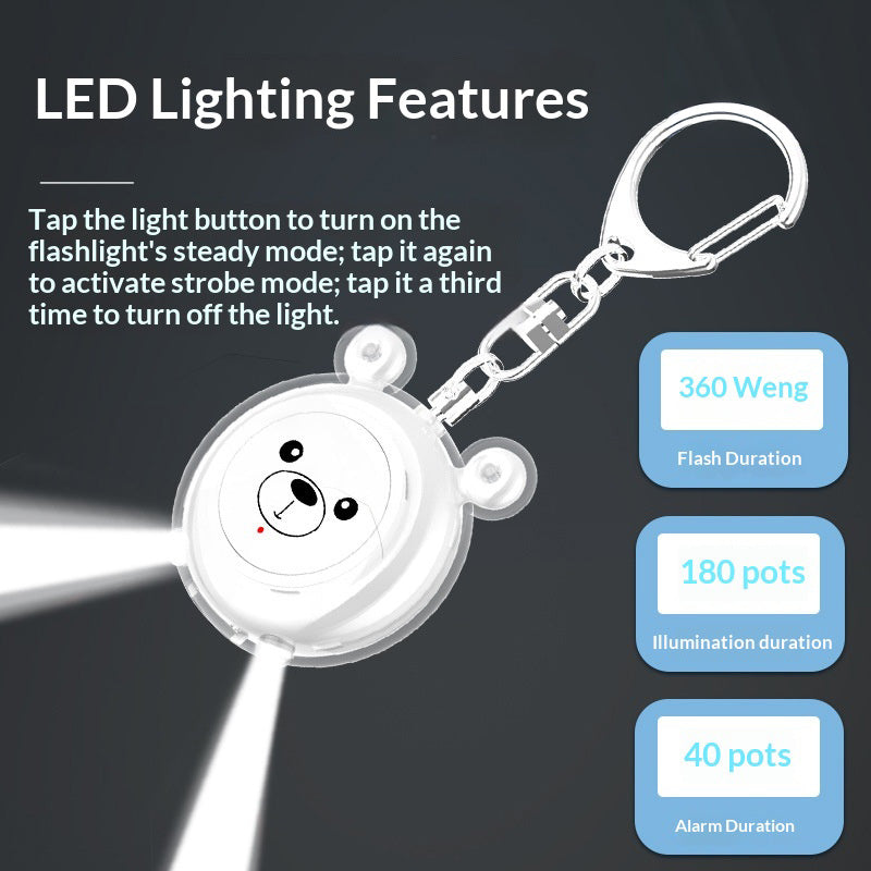 130dB Personal Safety Alarm Cartoon Bear Design Dual Mode SOS Type-C Rechargeable with LED Flashlight for Women
