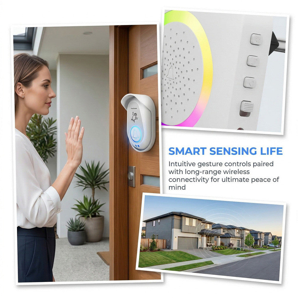 306 Wireless Doorbell Hand Wave Sensor RGB Light Ring Warm LED Night Light, EU Plug