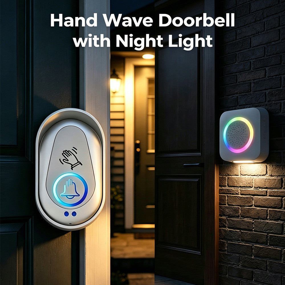 306 Wireless Doorbell Hand Wave Sensor RGB Light Ring Warm LED Night Light, EU Plug