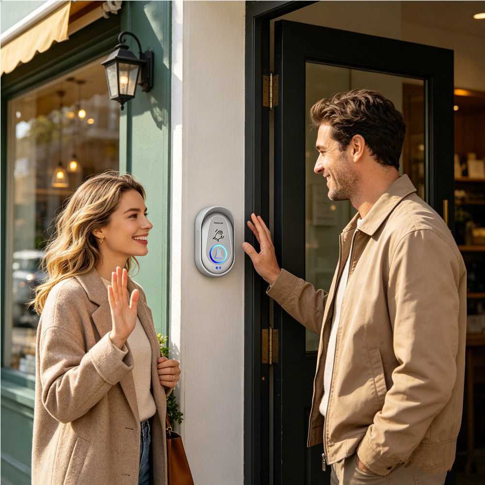 306 Wireless Doorbell Hand Wave Sensor RGB Light Ring Warm LED Night Light, EU Plug