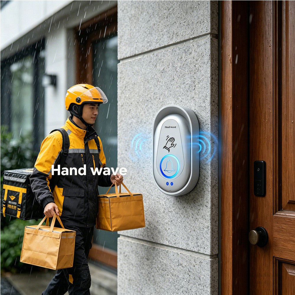 306 Wireless Doorbell Hand Wave Sensor RGB Light Ring Warm LED Night Light, EU Plug