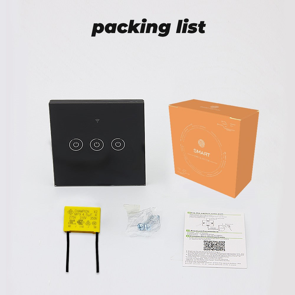 SMATRUL TMW401 Tuya WiFi 433MHZ Wireless Touch Wall Switch for Google Home Alexa EU Plug, 3 Gang WiFi