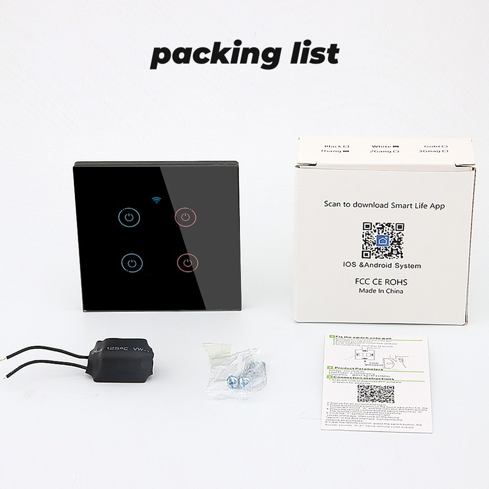 SMATRUL TMW-01 Tuya WiFi Smart Touch Light Switch Wall Remote Control for Alexa Google Home EU Plug, 4 Gang WiFi