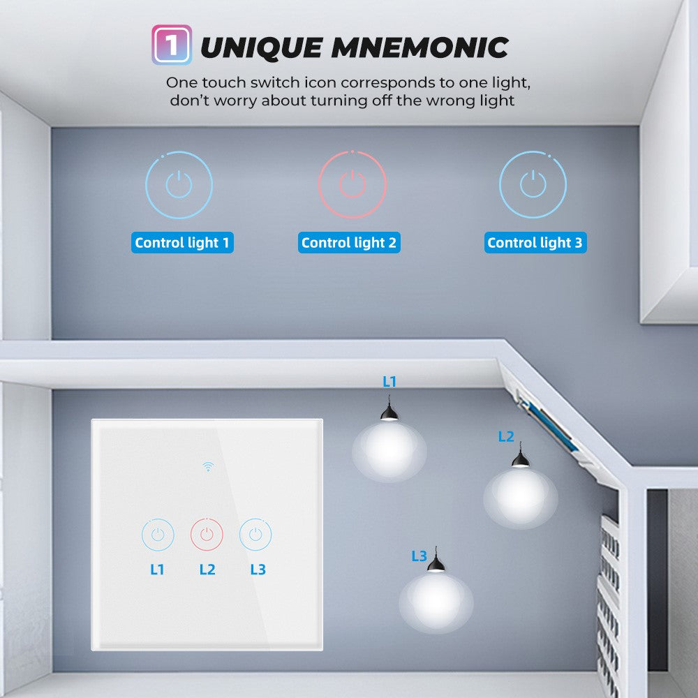 SMATRUL TMW-01 EU Plug Tuya WiFi Smart Touch Light Switch Wall Remote Control for Alexa Google Home, 3 Gang WiFi