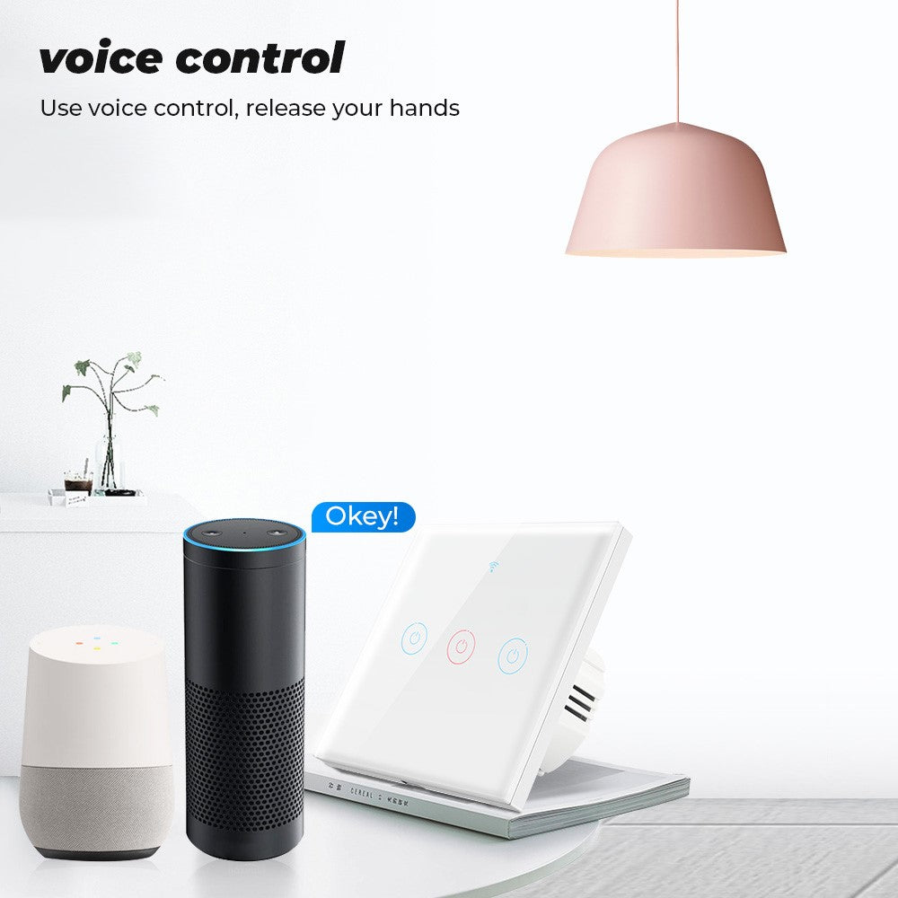 SMATRUL TMW-01 EU Plug Tuya WiFi Smart Touch Light Switch Wall Remote Control for Alexa Google Home, 3 Gang WiFi