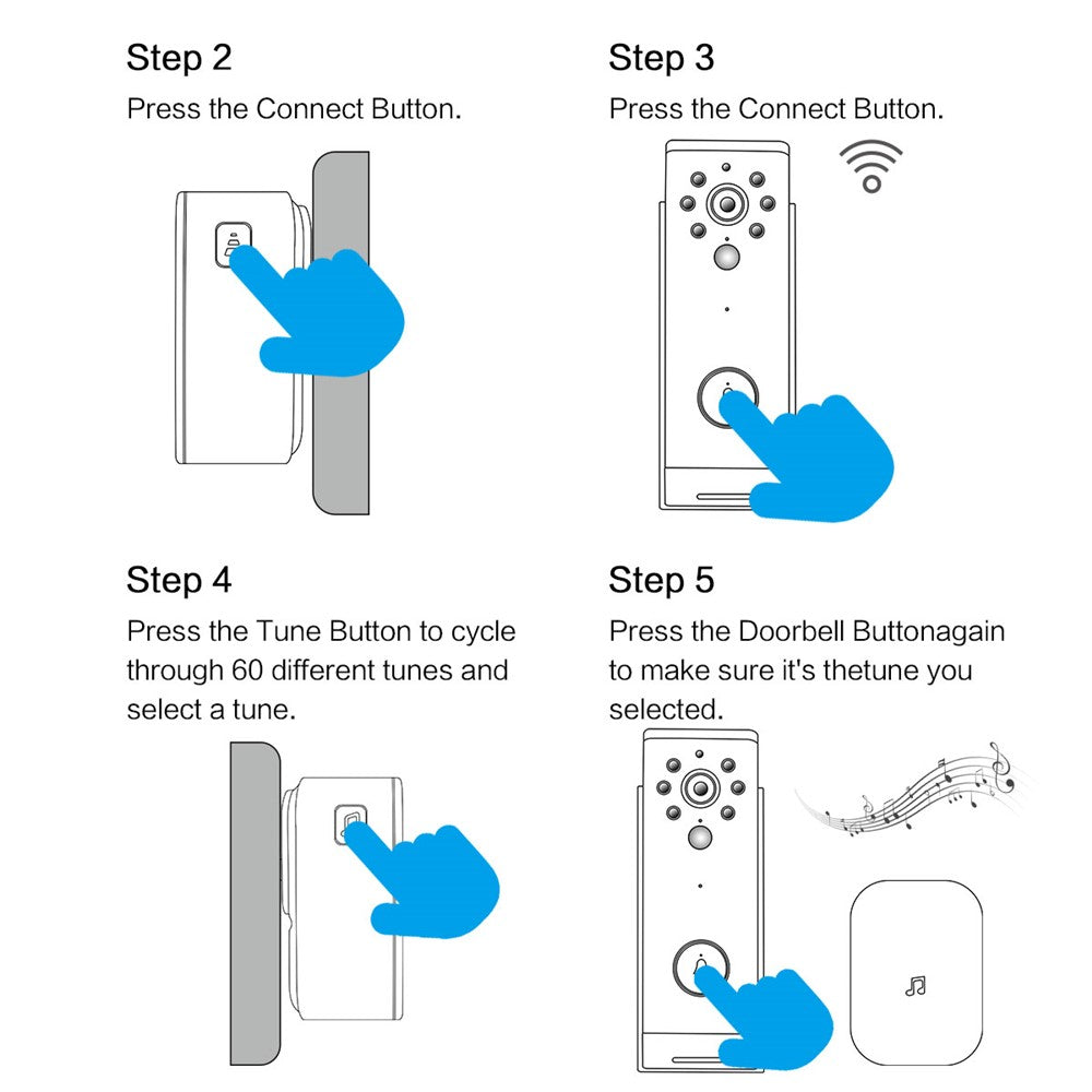 433MHz Plug-in Chime Wireless Video Doorbell Adjustable Volume Music Selection Ding-Dong Door Bell