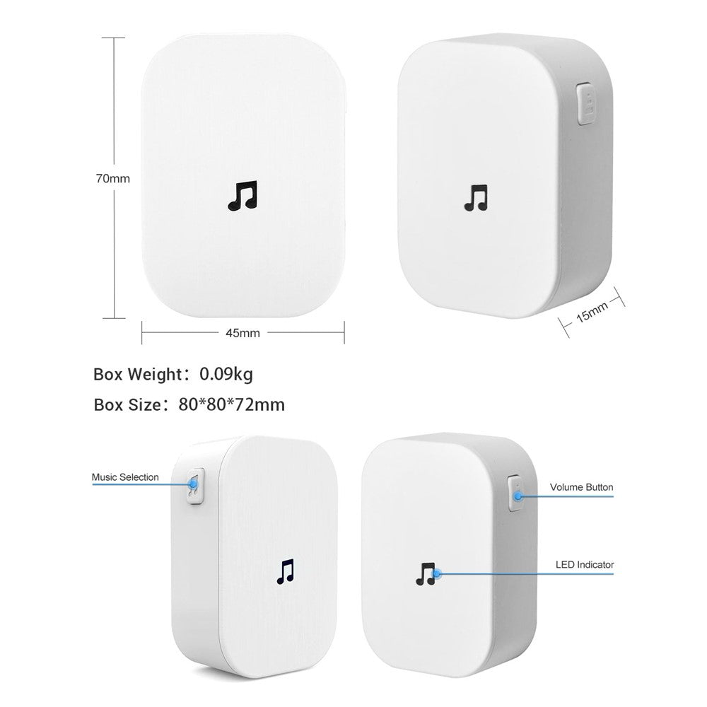 433MHz Plug-in Chime Wireless Video Doorbell Adjustable Volume Music Selection Ding-Dong Door Bell