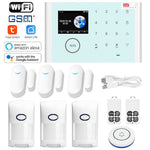 CS118 WiFi GSM Stöldskydd Inbrottslarm Smart Larmsystem 3 Dörr Magnetiska Sensorer 2 Fjärrkontroller Pekskärm Värd Tuya App Röststyrning Säkerhetssystem