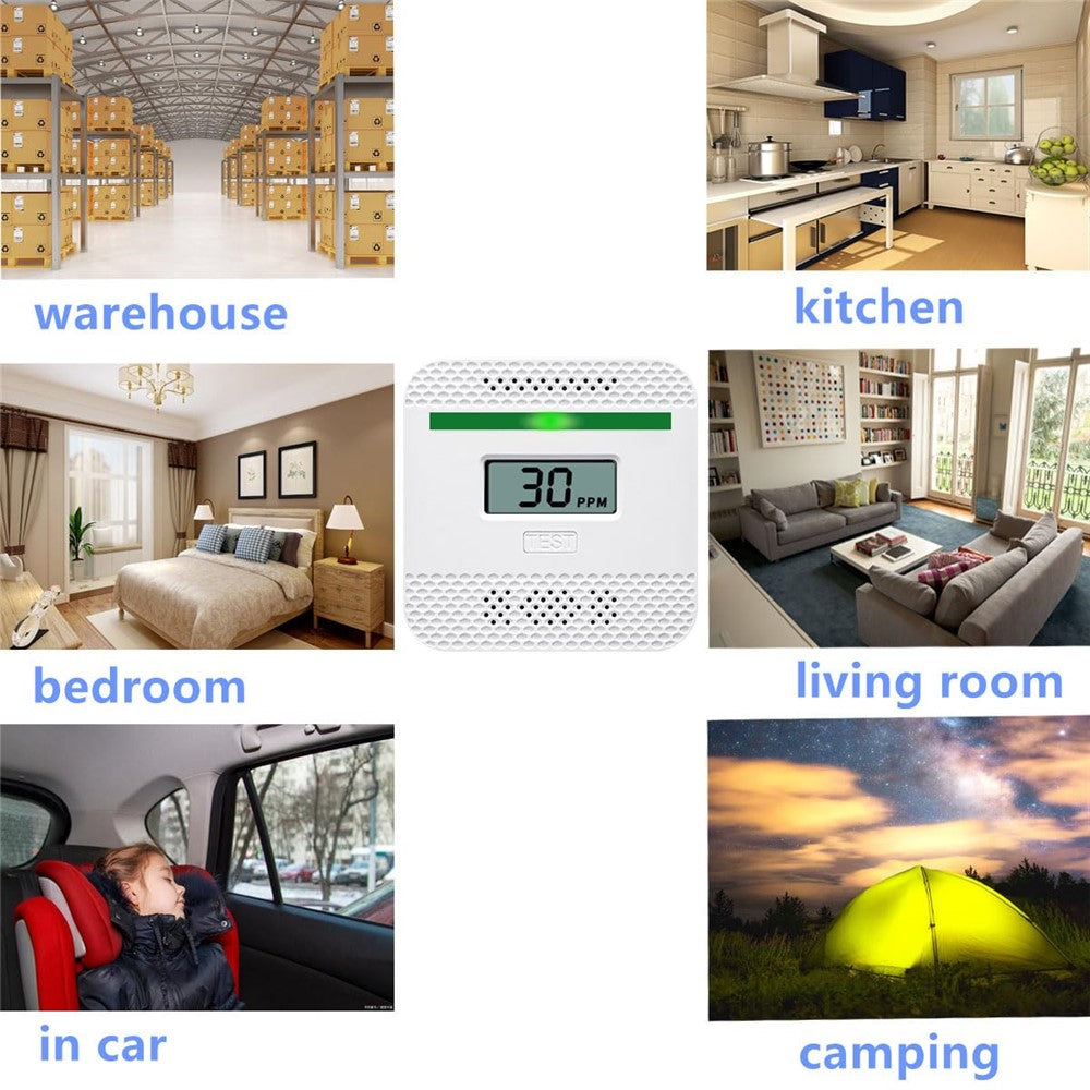 Carbon Monoxide Detector with LCD Display Battery Powered Home CO Alarm Sensor