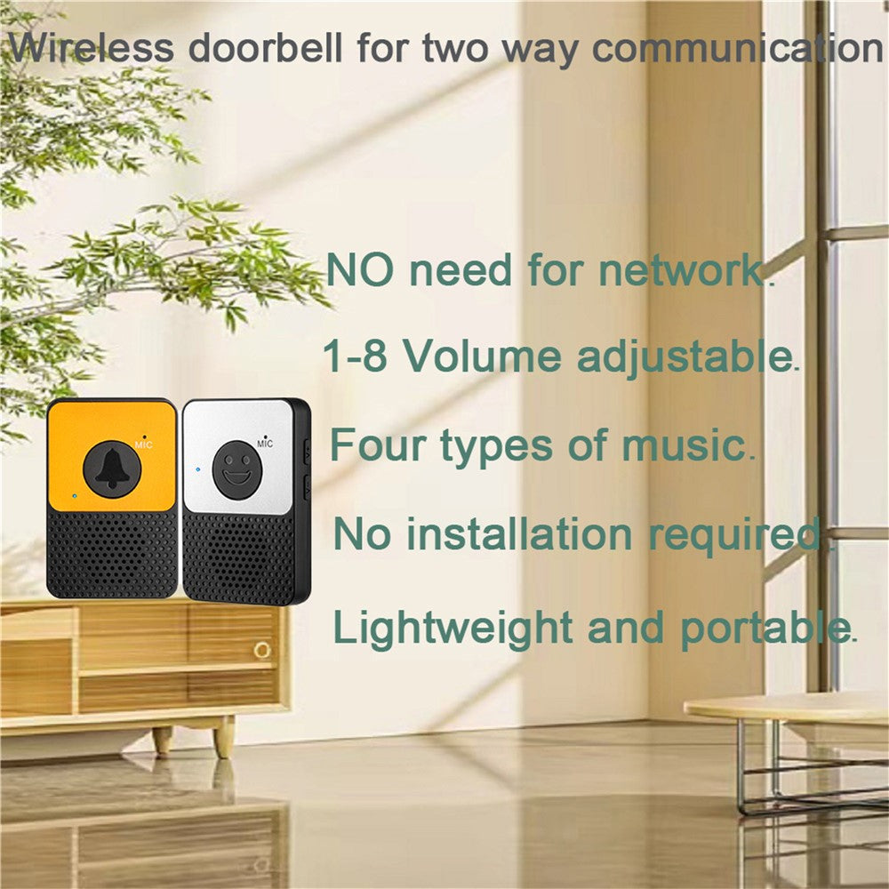 D30 Wireless Voice Intercom Doorbell Volume Adjustable Two Way Talk Door Bell