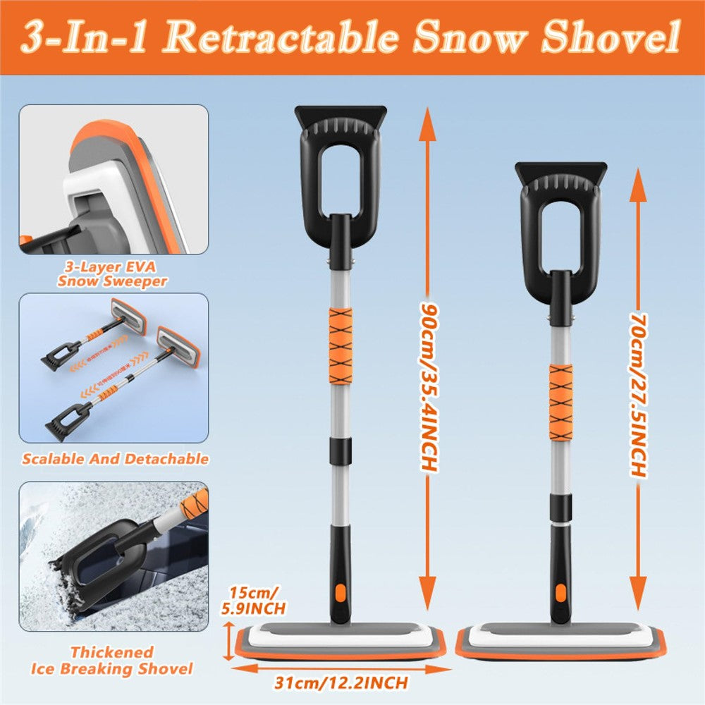 Car Snow Brush Ice Scraper 3 in 1 Extendable Aluminum Alloy Winter Snow Removal Tool