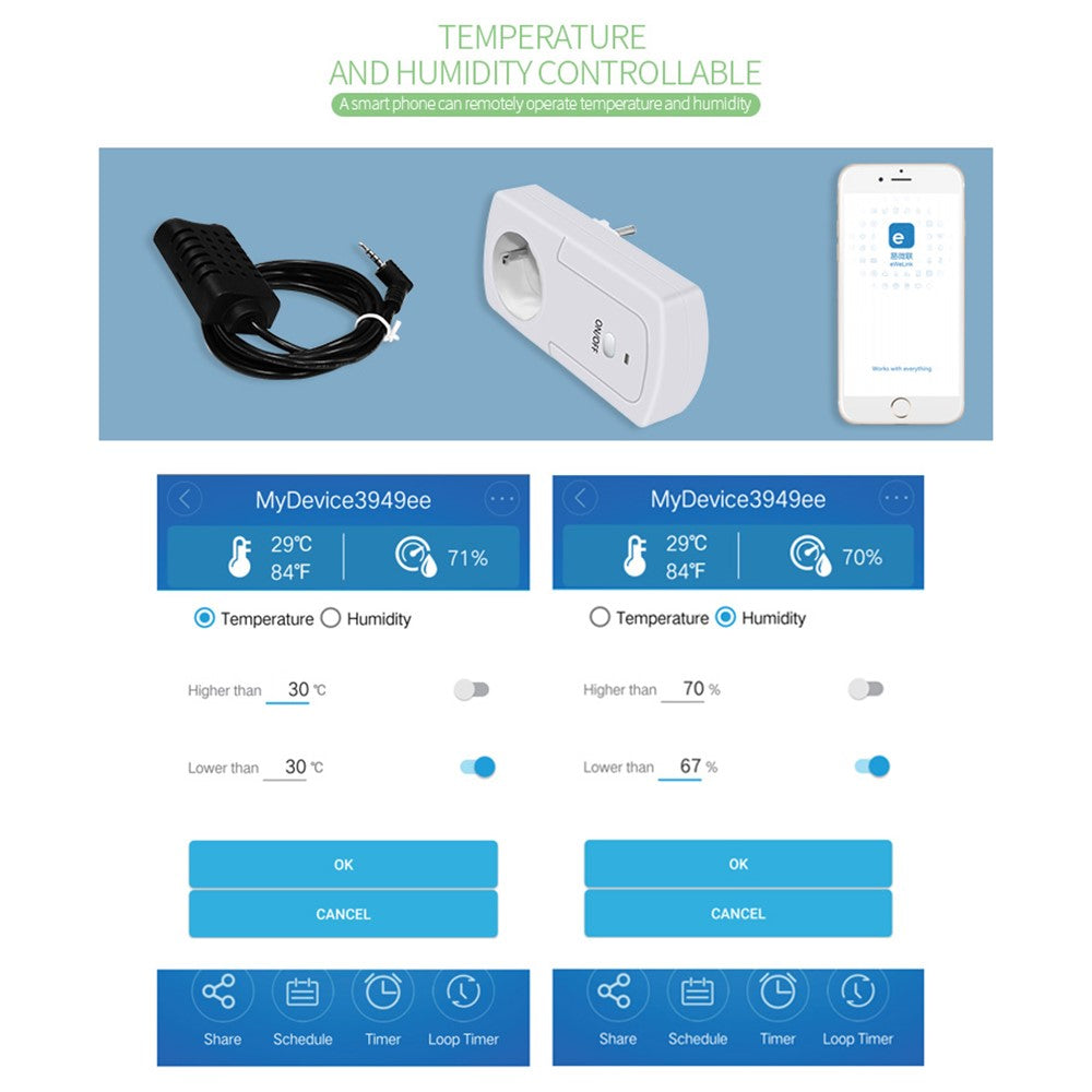 WiFi-controller, temperatur- og fugtighedssensor, smart fjernbetjening, timing-afbryder, stikdåse