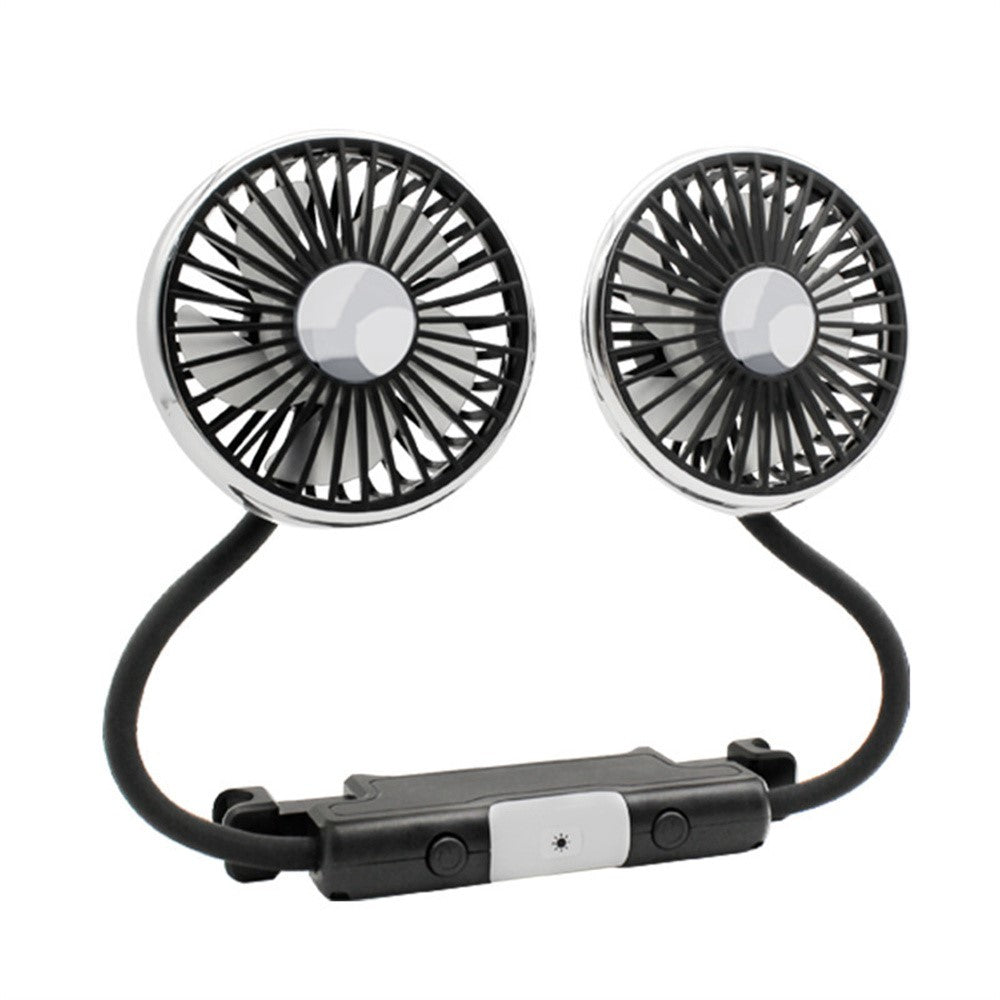 360 Degree Rotation Double Head 12V 24V Car Back Seat Fan 3-Speed Wind Adjustment USB Cooling Fan